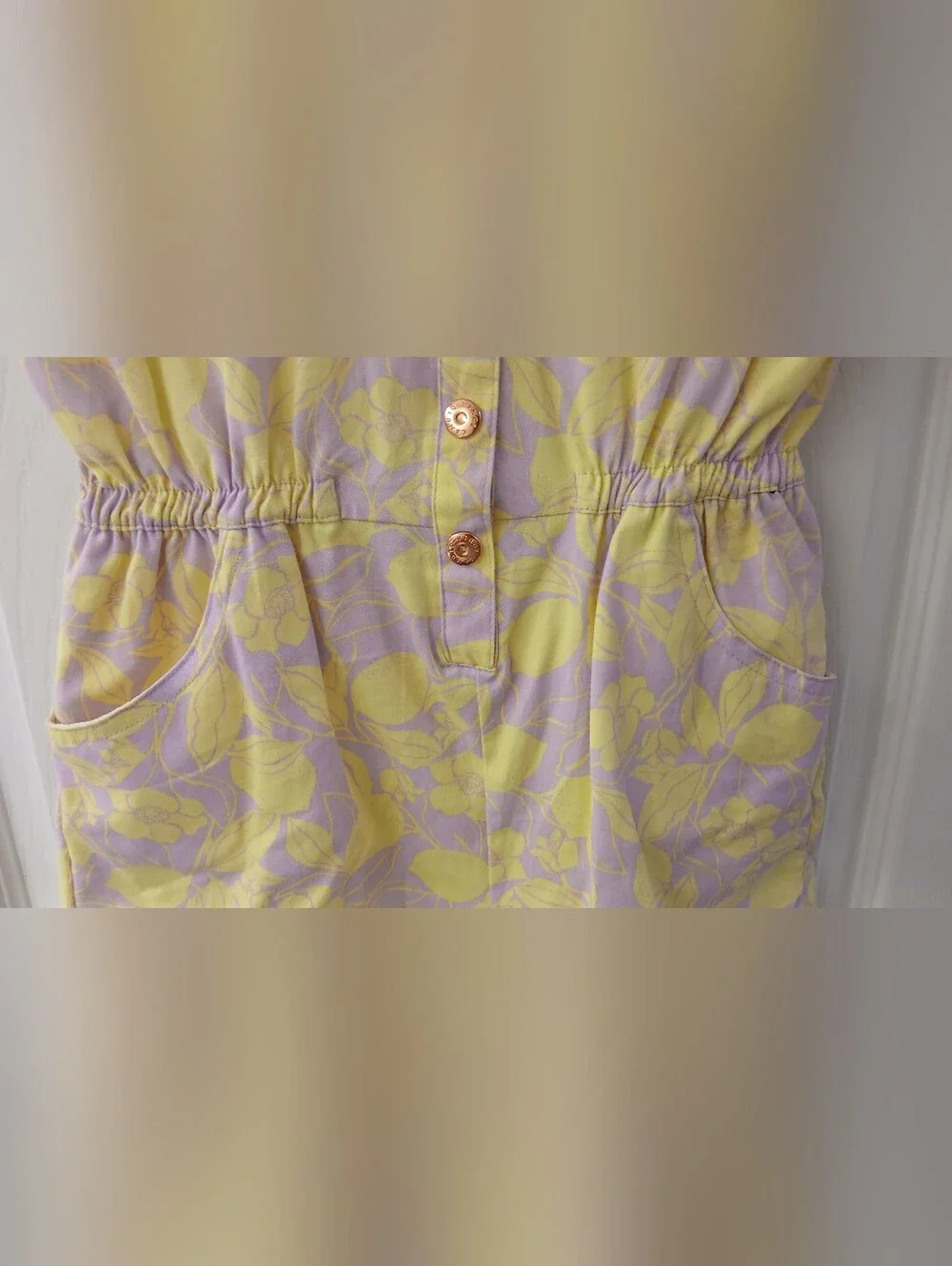 Vince Camuto Girls Romper – Size 12 – Lavender/Yellow Print – 100% Cotton